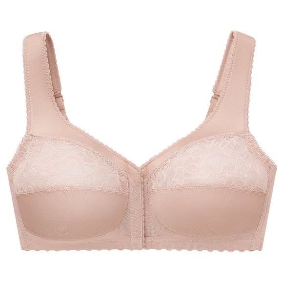 Glamorise 44C MAGIC LIFT Bra FRONT-CLOSE Wireless-Support LACE-CUPS Nude NEW - Picture 1 of 12